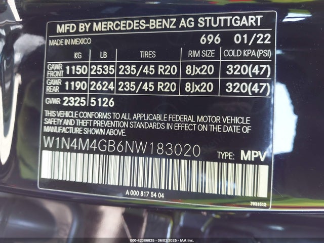 W1N4M4GB6NW183020 Mercedes-Benz m260