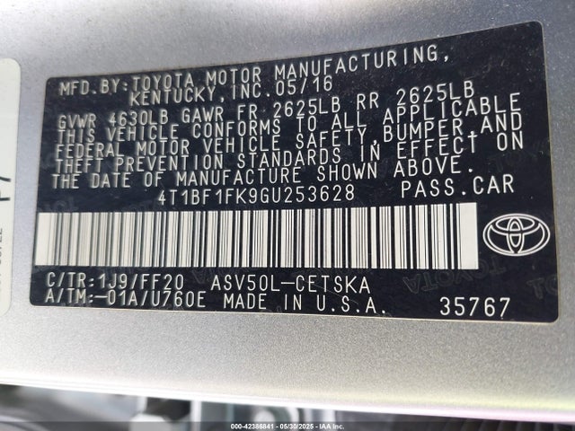 4T1BF1FK9GU253628 Toyota 2ar-fe