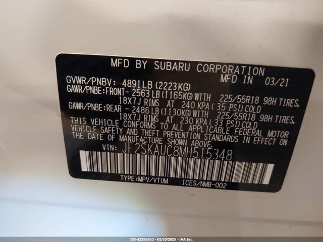 Subaru na u5 2021 JF2SKAUC8MH515348 Image 9