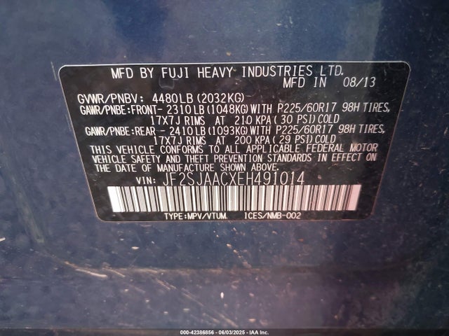 Subaru 2.5na u5 2014 JF2SJAACXEH491014 Image 9
