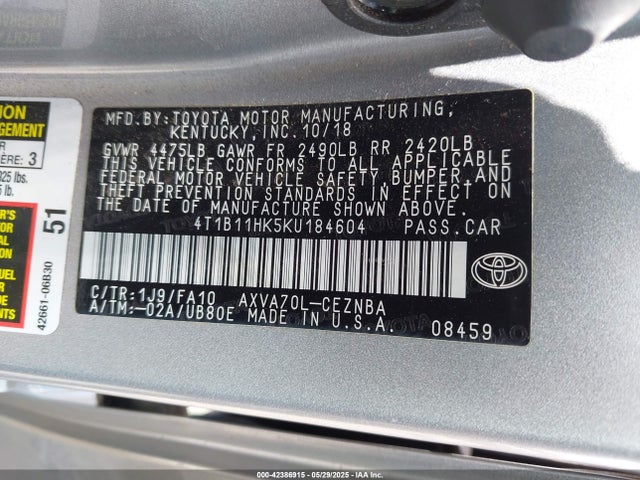 4T1B11HK5KU184604 Toyota a25a-fks