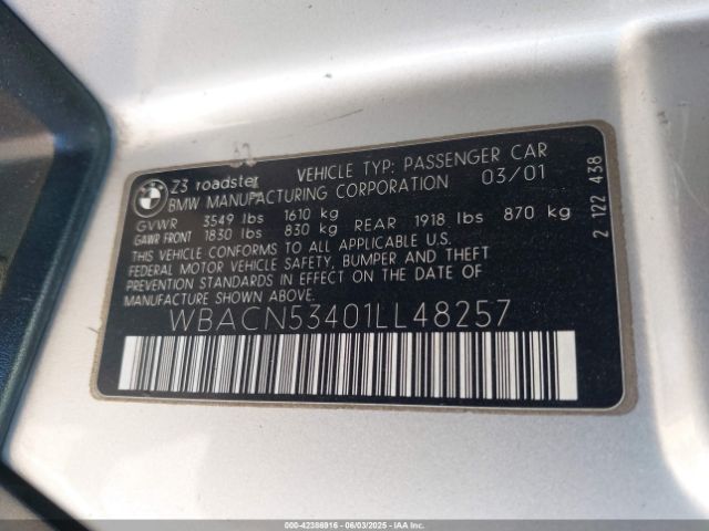 2001 BMW Z3 WBACN53401LL48257 Photo 8
