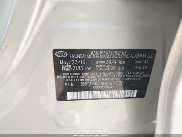 5NPD74LF9HH084578 Hyundai 2017