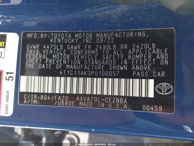 4T1C11AK3PU100057 Toyota a25a-fks
