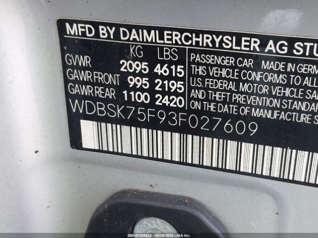 2003 MERCEDES-BENZ SL 500 WDBSK75F93F027609 Photo 8