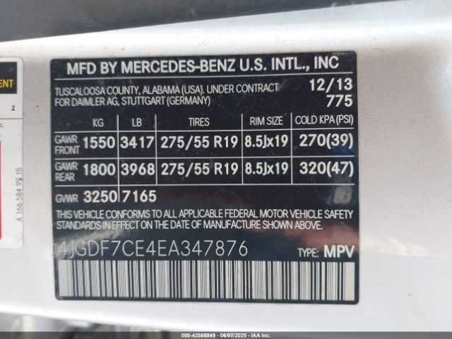 4JGDF7CE4EA347876 Mercedes-Benz Gl 450 4matic