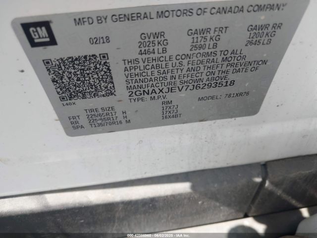 2GNAXJEV7J6293518 Chevrolet lyx - direct injection, vvt, fgt, turbo, alum, gen1