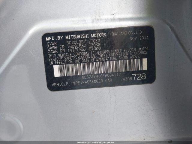 2015 MITSUBISHI MIRAGE ML32A3HJ0FH034117 Photo 8