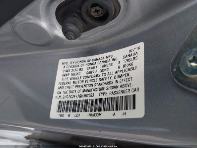 2HGFC2F77GH562583 Honda CIVIC EX
