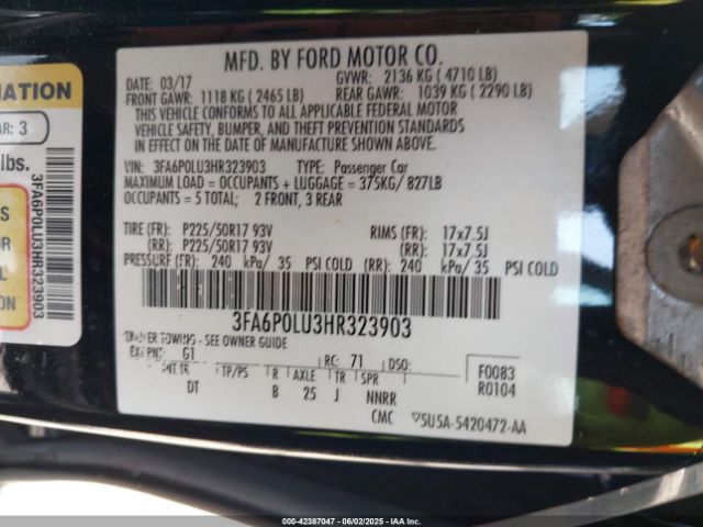 2017 FORD FUSION HYBRID 3FA6P0LU3HR323903 Photo 8