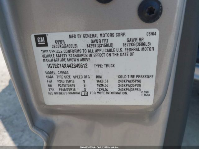 2004 GMC SIERRA 1500 1GTEC14X44Z349612 Photo 8