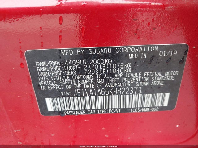 2019 SUBARU WRX JF1VA1A65K9822373 Photo 8