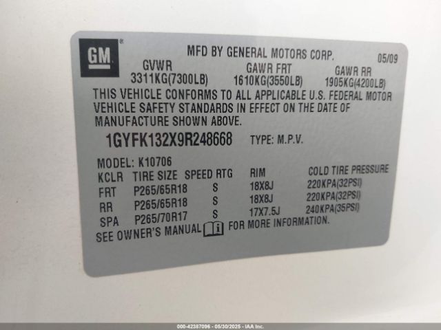 2009 CADILLAC ESCALADE 1GYFK132X9R248668 Photo 8