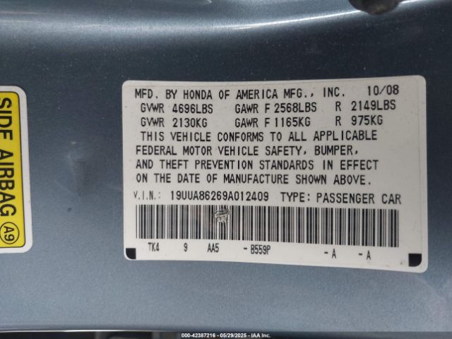 2009 ACURA TL 19UUA86269A012409 Photo 8