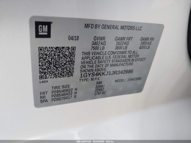 1GYS4KKJ1JR343986 Cadillac Escalade Esv Platinum