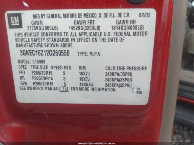 2002 GMC YUKON XL 1500 3GKEC16Z12G260550 Photo 8
