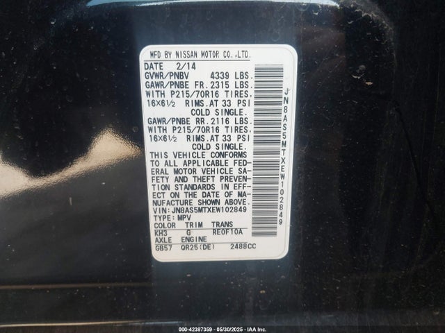 JN8AS5MTXEW102849 Nissan 2014