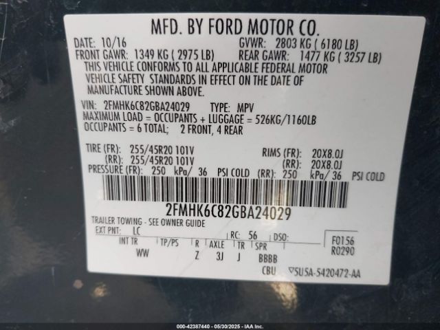 2FMHK6C82GBA24029 Ford FLEX SEL