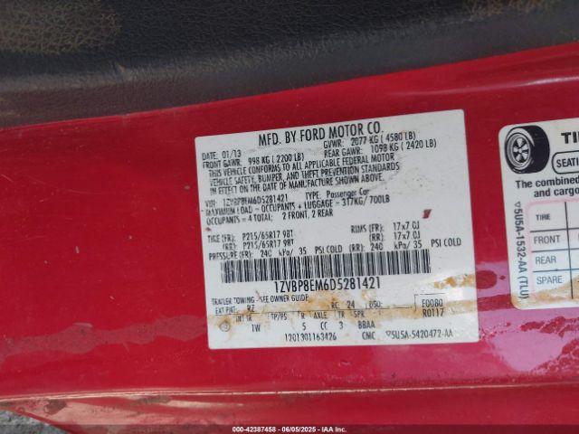 2013 FORD MUSTANG 1ZVBP8EM6D5281421 Photo 8