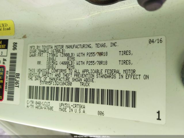 5TFRM5F13GX104380 Toyota Tundra Sr 4.6l V8