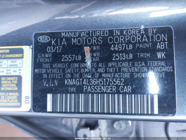 2017 KIA OPTIMA KNAGT4L36H5175562 Photo 8