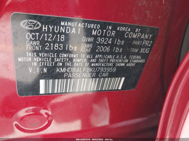2019 HYUNDAI ELANTRA KMHD84LF8KU793959 Photo 8