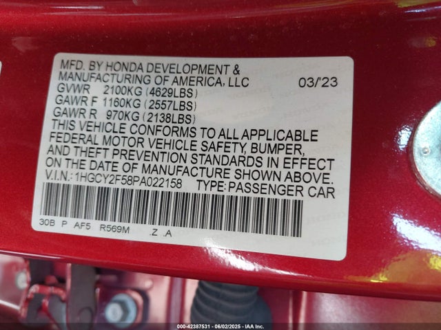 1HGCY2F58PA022158 Honda lfc5