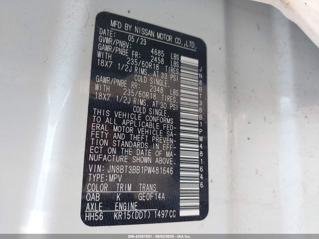 JN8BT3BB1PW481646 Nissan Rogue Sv Intelligent Awd