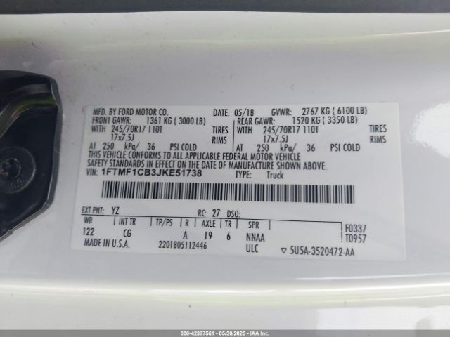 1FTMF1CB3JKE51738 Ford F-150 Xl