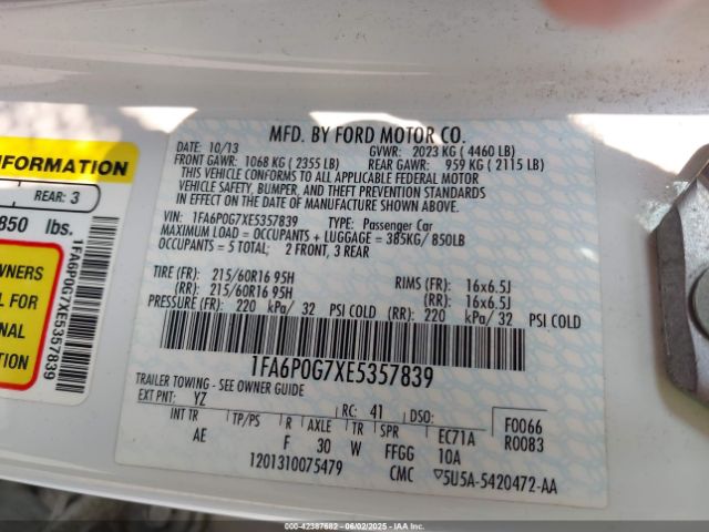 1FA6P0G7XE5357839 Ford FUSION S