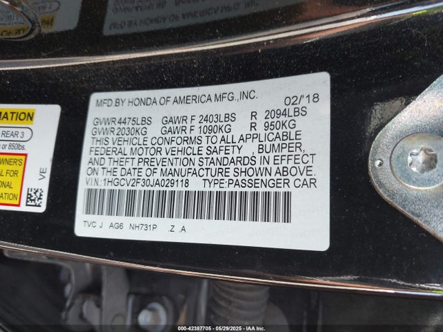 1HGCV2F30JA029118 Honda k20c4