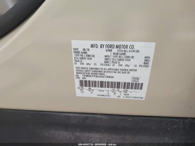 1FM5K7F82JGC70826 Ford 3.5l ti-vct