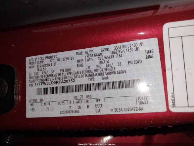 1FTFW3LD9RFA20752 Ford F-150 Xlt