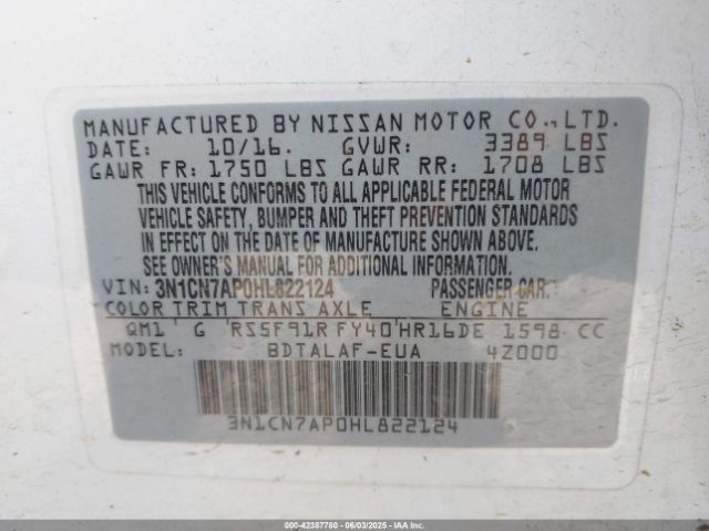 2017 NISSAN VERSA 3N1CN7AP0HL822124 Photo 8