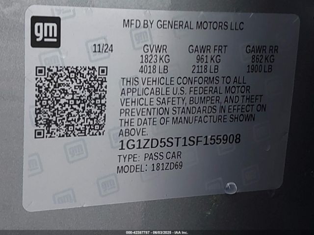 1G1ZD5ST1SF155908 Chevrolet Malibu Fwd 1lt