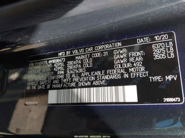 2021 VOLVO XC90 RECHARGE PLUG-IN HYBRID YV4BR00L4M1698473 Photo 8