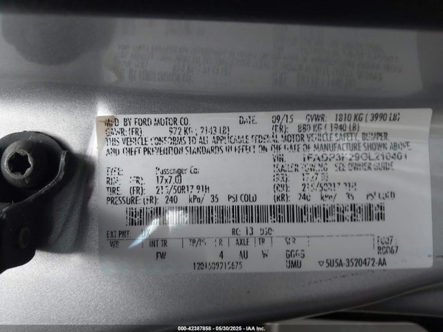 2016 Ford Focus Se მანქანა იყიდება აუქციონზე, vin: 1FADP3K29GL210401, აუქციონის ნომერი: 42387858