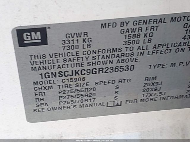 2016 CHEVROLET SUBURBAN 1GNSCJKC9GR236530 Photo 8