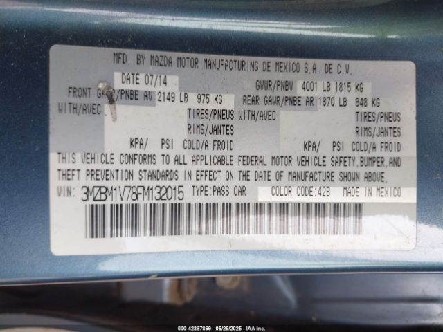 3MZBM1V78FM132015 Mazda MAZDA3