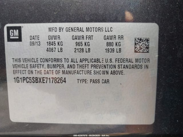 1G1PC5SBXE7178264 Chevrolet Cruze 1lt Auto
