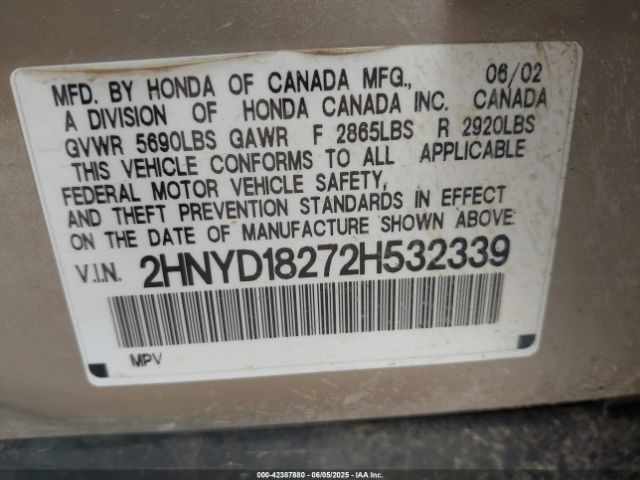 2002 ACURA MDX 2HNYD18272H532339 Photo 8