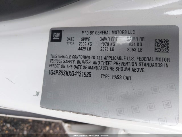 Aukcja sprzedaży 2016 Buick Verano Leather Group, vin: 1G4PS5SKXG4131925, numer aukcji: 42387950