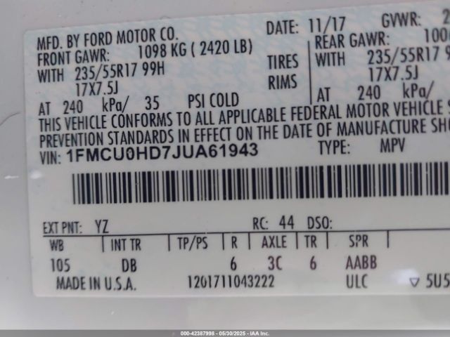 2018 FORD ESCAPE 1FMCU0HD7JUA61943 Photo 8