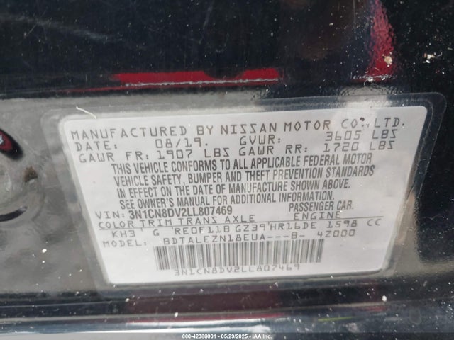 3N1CN8DV2LL807469 Nissan Versa S Xtronic Cvt