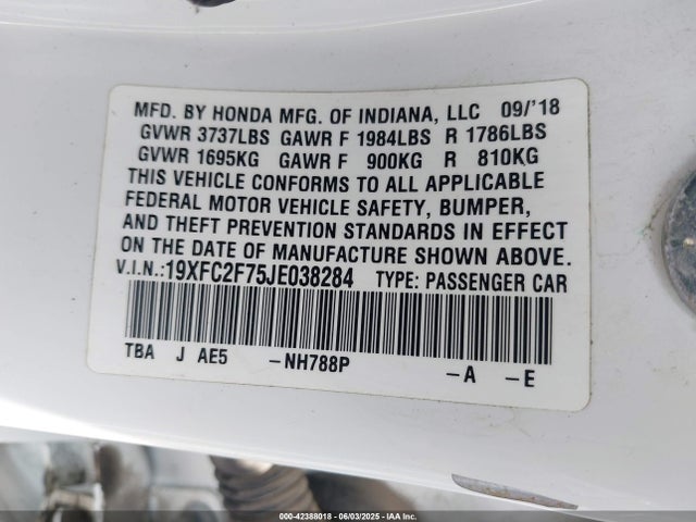Honda k20c2 2018 19XFC2F75JE038284 Image 9