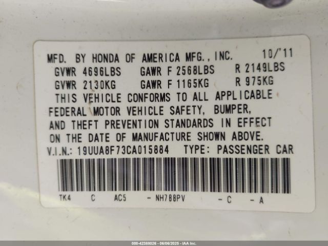 2012 ACURA TL 19UUA8F73CA015884 Photo 8