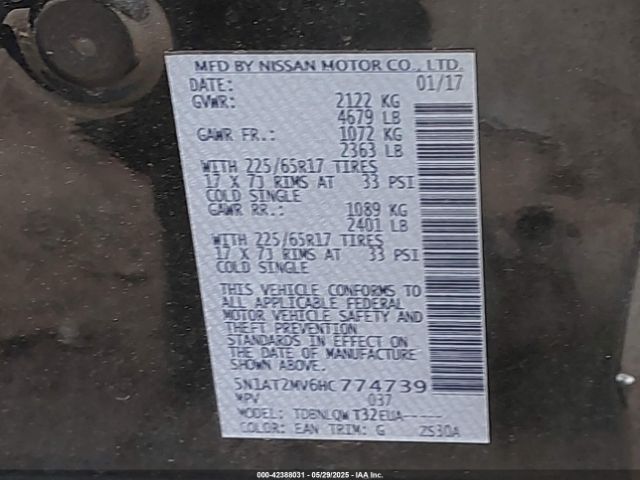 2017 NISSAN ROGUE 5N1AT2MV6HC774739 Photo 8