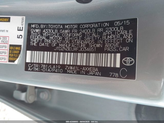 JTDZN3EUXFJ034651 Toyota Prius V Five