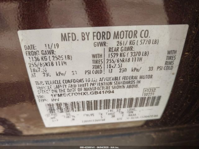 2020 FORD EXPLORER 1FMSK7DHXLGB41094 Photo 8