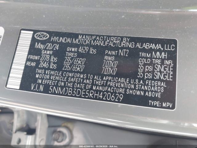 5NMJB3DE5RH420629 Hyundai TUCSON SEL